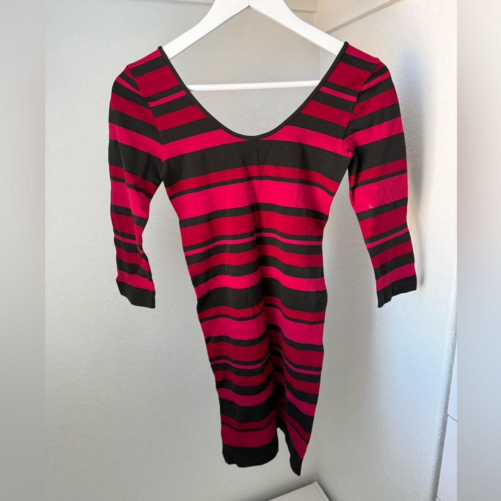 BEBE Black & Red Long Sleeve Dress, Size Small
